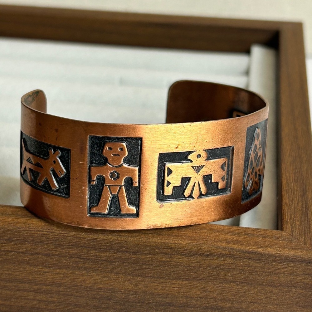 Solid Copper Thunderbird Kachina Open Cuff Bracelet Vintage 6.5" Southwest